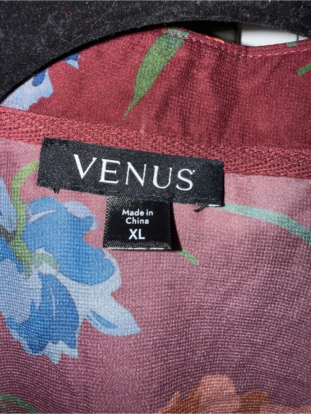 VENUS Maroon Floral Sheer Blouse with Blue and Green Accents - Picture 3 of 7